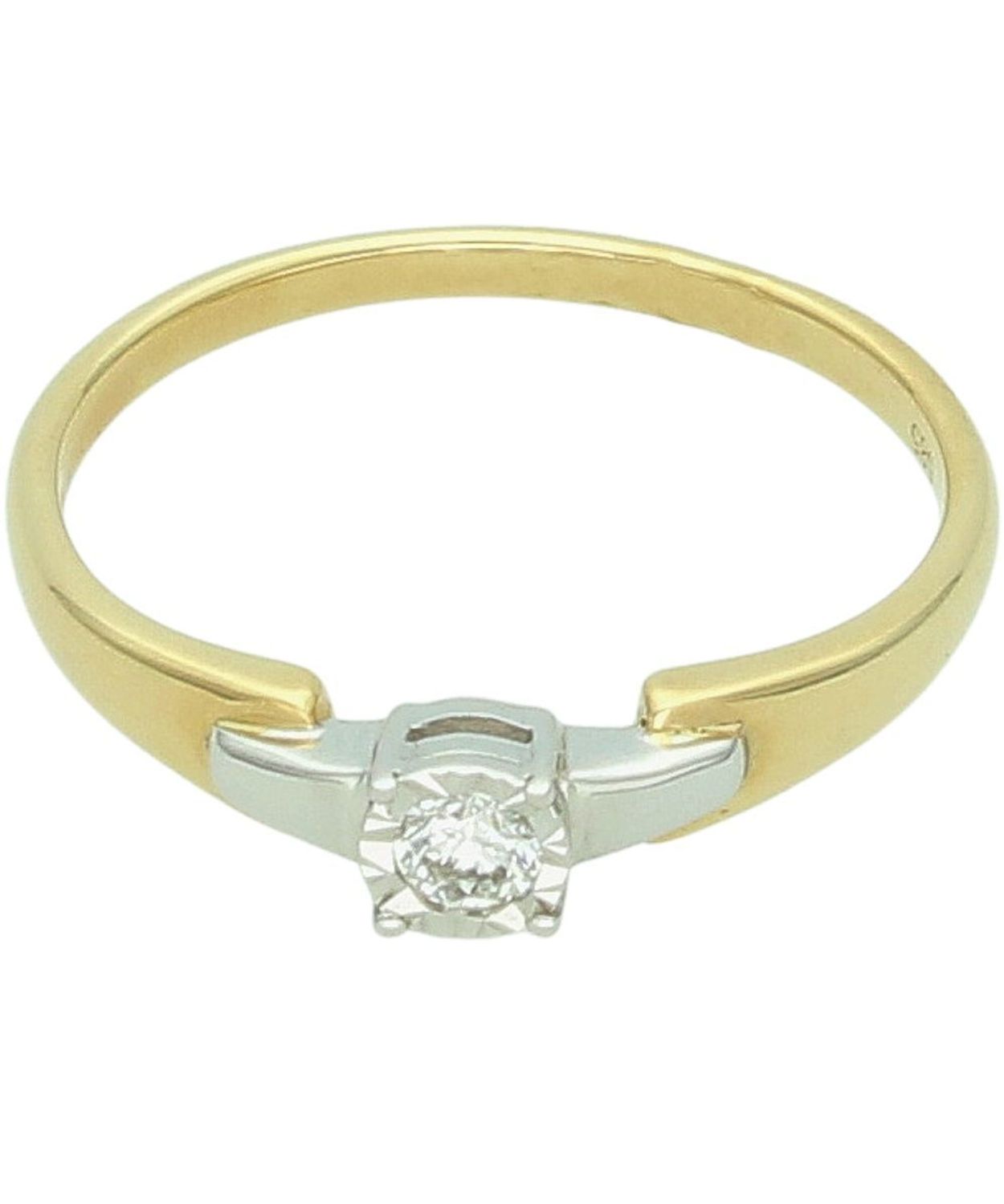 Złoty pierścionek zaręczynowy 585 z diamentem 0,14 ct – białe i żółte złoto.jpg