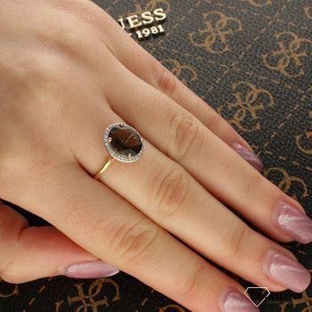 Złoty pierścionek  Kwarc Dymny z Diamentami  585 DIAMENT R62898Y.jpg