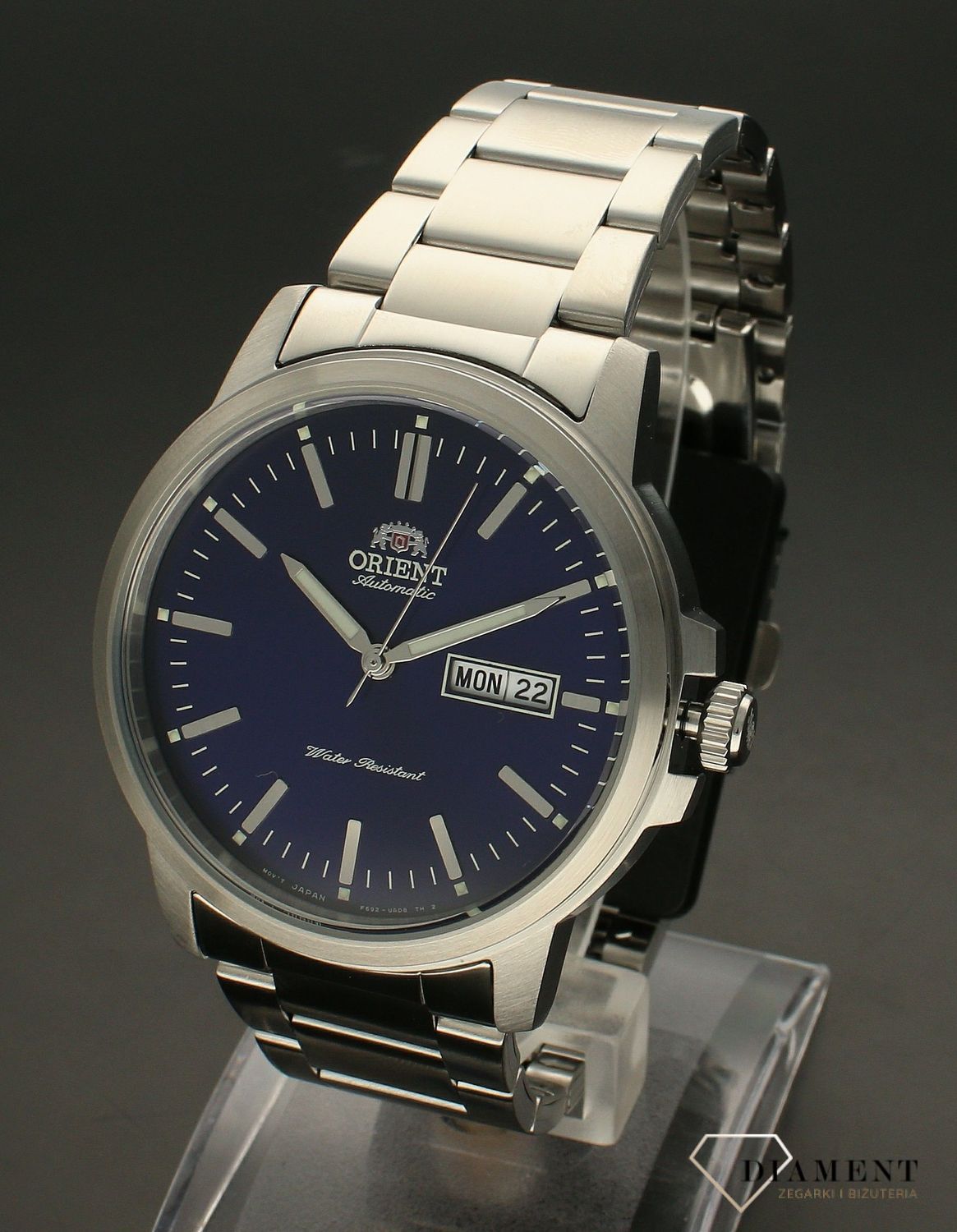 Zegarek męski na bransolecie z automatycznym naciągiem i niebieską tarczą ORIENT RA-AA0C02L19B to czasomierz stworzony przez największego producenta zegarków mechanicznych firmę Orient..webp