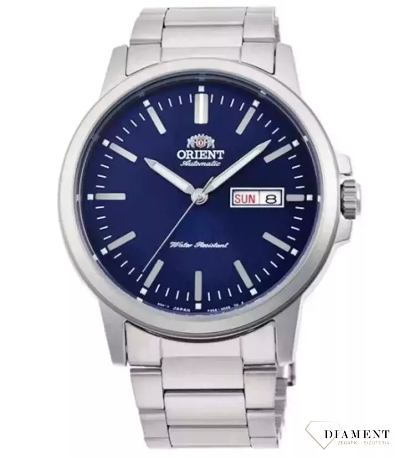 Zegarek męski na bransolecie z automatycznym naciągiem i niebieską tarczą ORIENT RA-AA0C02L19B to czasomierz stworzony przez największego producenta zegarków mechanicznych firmę Orient..webp