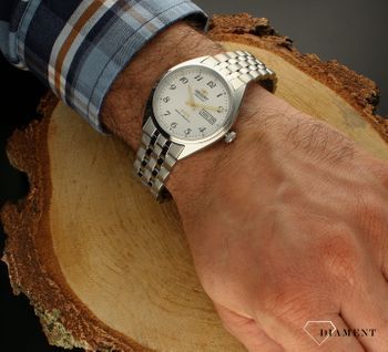 Zegarek męski na bransolecie Orient Automat Classic RA-AB0E16S19B. Zegarek męski Orient na stalowej bransolecie. Zegarek z cyframi arabskimi i złotymi wskazówkami (1).jpg