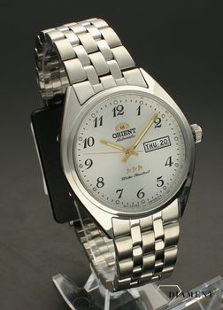 Zegarek męski na bransolecie Orient Automat Classic RA-AB0E16S19B. Zegarek męski Orient na stalowej bransolecie. Zegarek z cyframi arabskimi i złotymi wskazówkami (3).jpg