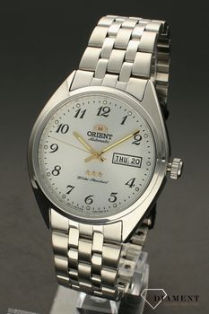 Zegarek męski na bransolecie Orient Automat Classic RA-AB0E16S19B. Zegarek męski Orient na stalowej bransolecie. Zegarek z cyframi arabskimi i złotymi wskazówkami (4).jpg