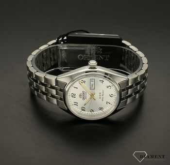 Zegarek męski na bransolecie Orient Automat Classic RA-AB0E16S19B. Zegarek męski Orient na stalowej bransolecie. Zegarek z cyframi arabskimi i złotymi wskazówkami (5).jpg