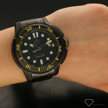 Zegarek męski na czarnej bransolecie Orient RA-AC0L06B00B ! Czarny zegarek z żółtymi dodatkami!1w (5).jpg