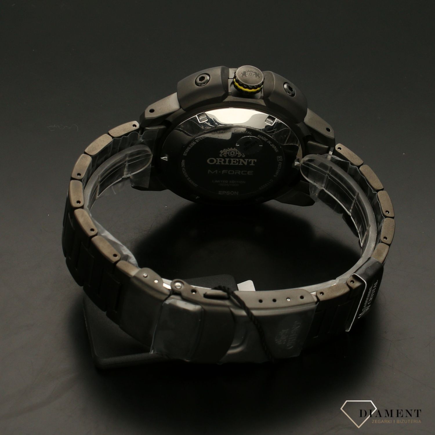 Zegarek męski na czarnej bransolecie Orient RA-AC0L06B00B ! Czarny zegarek z żółtymi dodatkami!.jpg