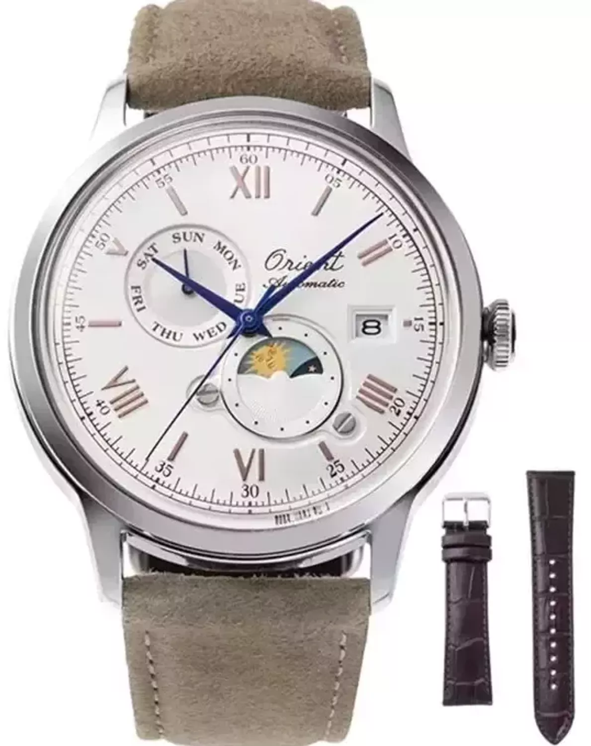 Zegarek męski ORIENT Sun & Moon RA-AK0808S30B o zegarek mechaniczny wyposażony dodatkowo w urządzenie nazywane automatycznym naciągiem. Głównym elementem tego urządzenia jest wahnik.1.webp