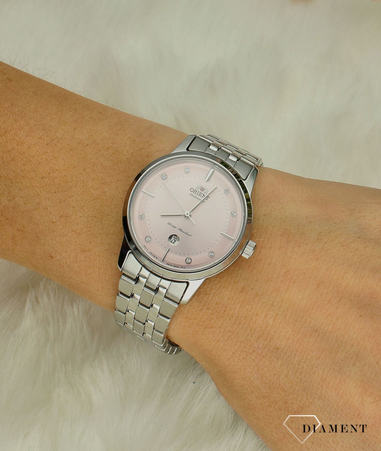 Zegarek damski Orient Contemporary Automatic różowa tarcza RA-NR2010P10B. Damski zegarek automatyczny. Zegarek damski Orient. Zegarek dla kobiety na prezent. Damski zegarek na bransolecie..jpg
