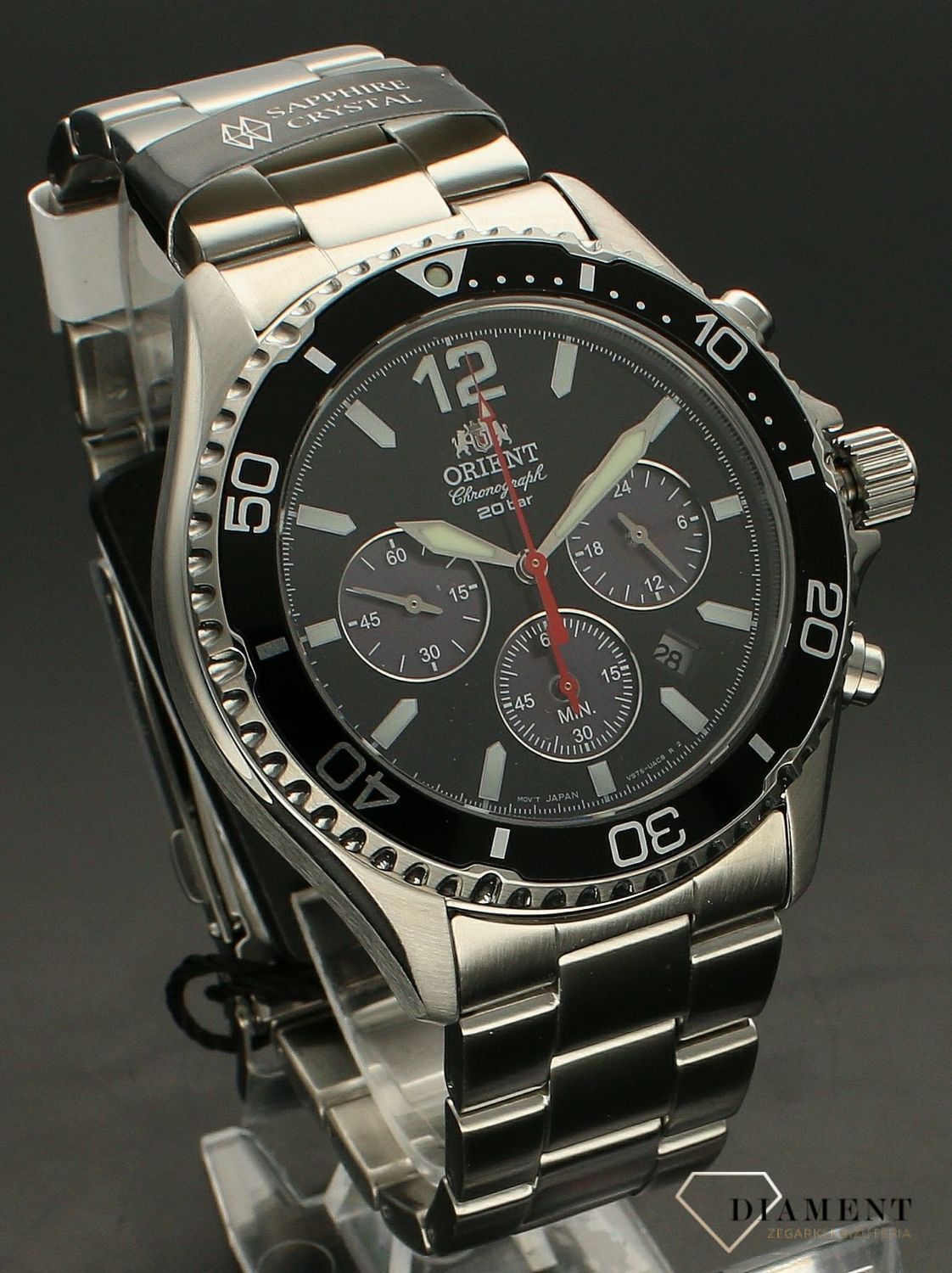 Zegarek męski Orient Mako Solar na bransolecie RA-TX0202B10B. Męski zegarek na bransolecie. Męski zegarek do nurkowania. Zegarek męski Orient z chronografem. Zegarek męski Orient na bransolecie idealny na prezent..jpg