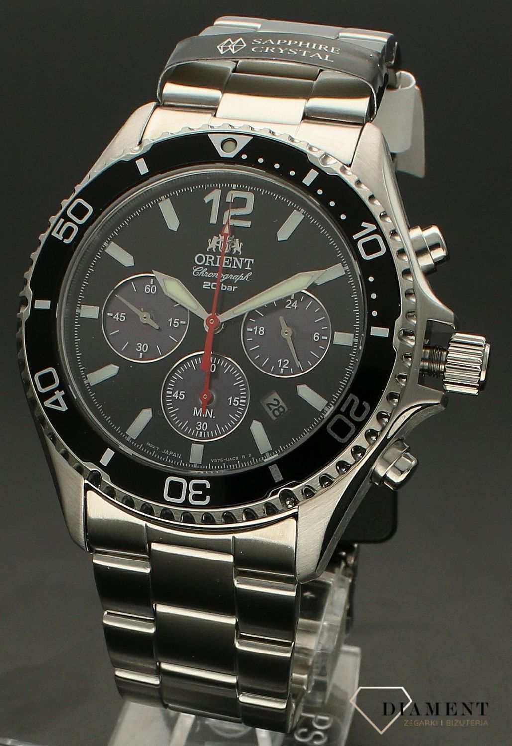 Zegarek męski Orient Mako Solar na bransolecie RA-TX0202B10B. Męski zegarek na bransolecie. Męski zegarek do nurkowania. Zegarek męski Orient z chronografem. Zegarek męski Orient na bransolecie idealny na prezent..jpg