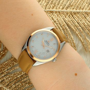 Zegarek Damski Orient RA-WG0604S10B Contemporary Solar – Różowe Złoto, Srebrna Tarcza, Skórzany Pasek silver.jpg