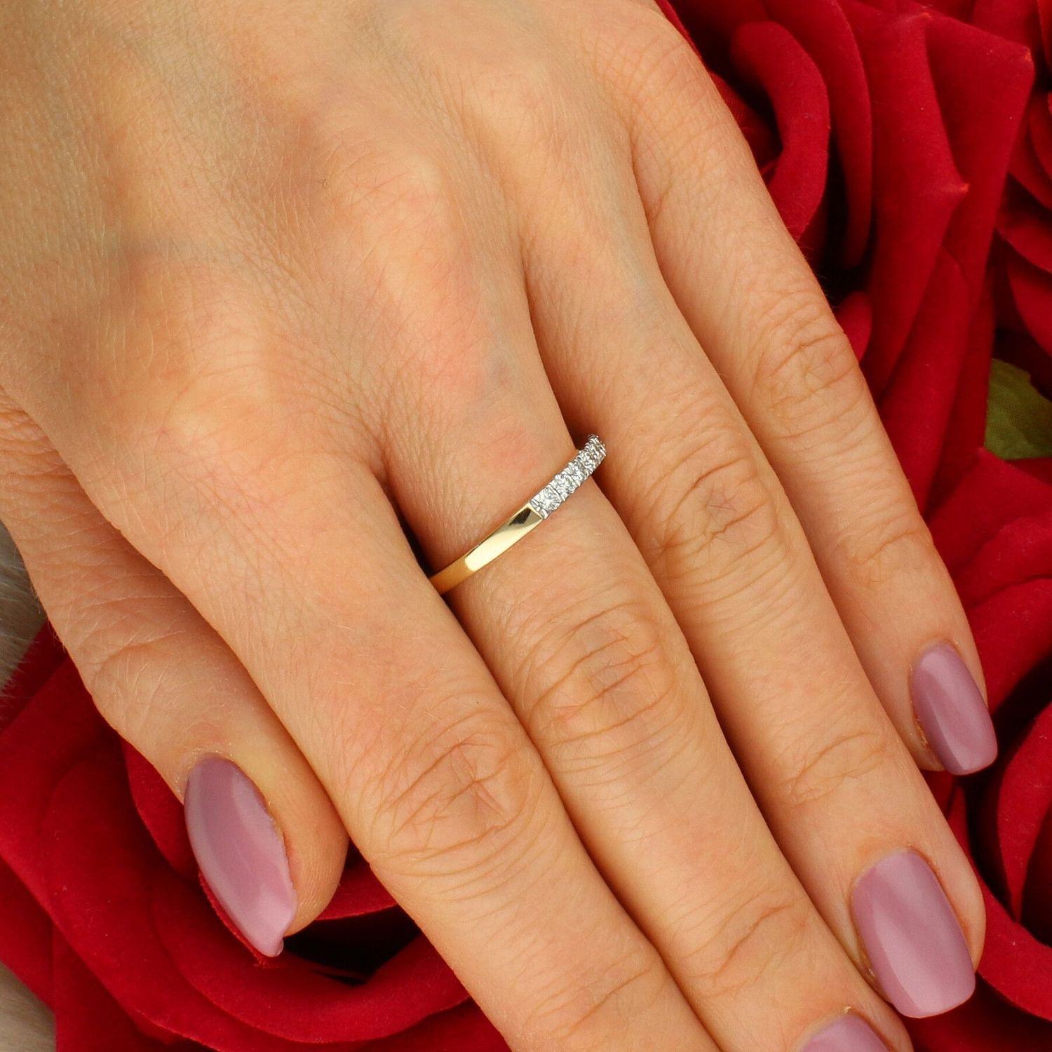 Złoty Pierścionek Obrączkowy z 15 Diamentami – Próba 585, Rozmiar 15  RA4605 damskie pierścionek.jpg