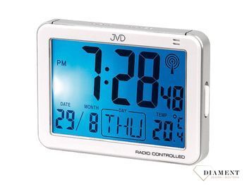 Biały czytelny budzik z funkcja alarmu, termometru. Duży, czytelny podświetlany wyświetlacz.Termometr -pomiar temperatury wewnętrznej..jpg