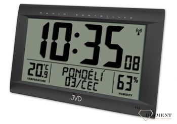 Zegar z wyświetlaczem wyposażony w funkcje alarmu, datownikiem, termometrem oraz higrometr. Zegar ścienny zasilany na baterię.aasaaaa.jpg