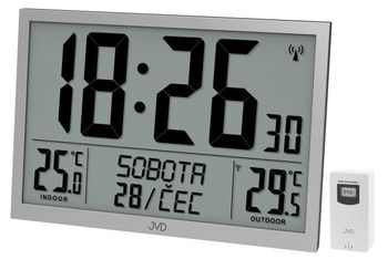 Zegar JVD RB9412.2 Termometr DCF77 Dni Tygodnia po polsku 42x29 cm. Duży czytelny zegar ścienny  biurkowy z termometrem RB9412.2 firmy JVD.jpg