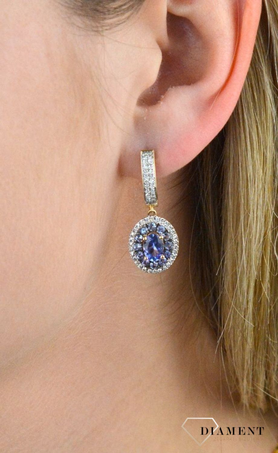 Złote kolczyki  Tanzanit w Diamentach  585 DIAMENT RE14708TNZY.jpg