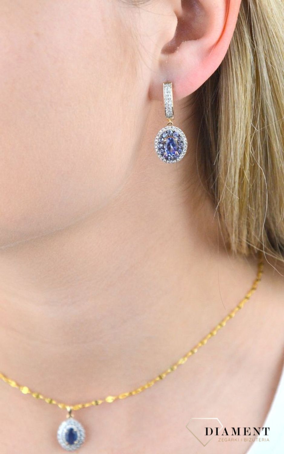 Złote kolczyki  Tanzanit w Diamentach  585 DIAMENT RE14708TNZY.jpg
