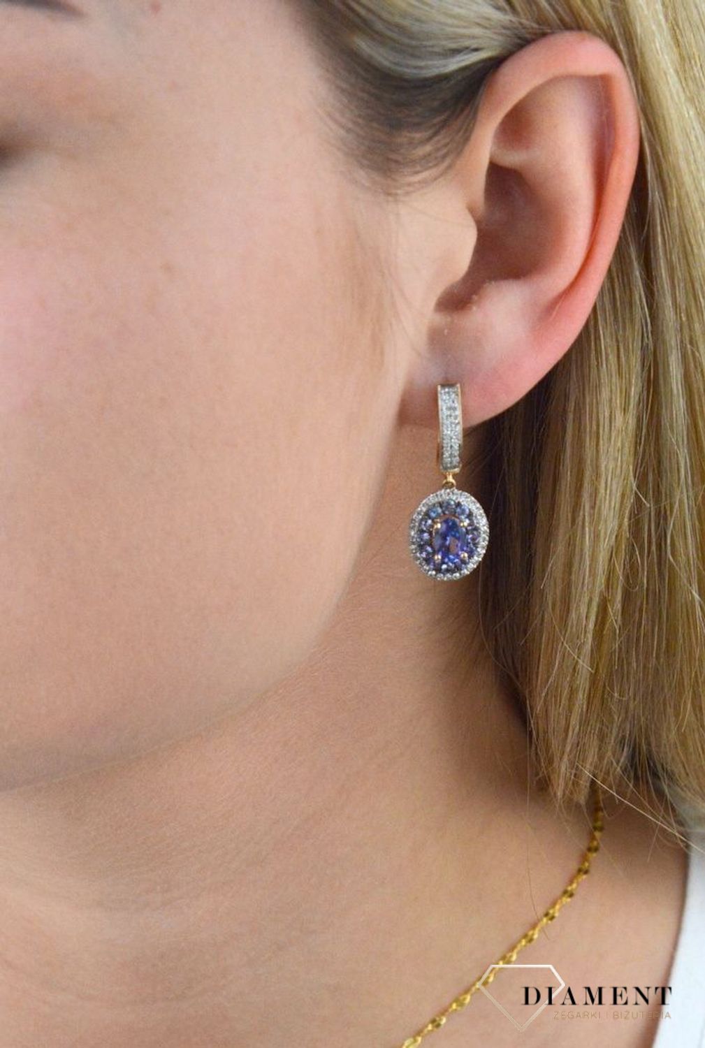 Złote kolczyki  Tanzanit w Diamentach  585 DIAMENT RE14708TNZY.jpg