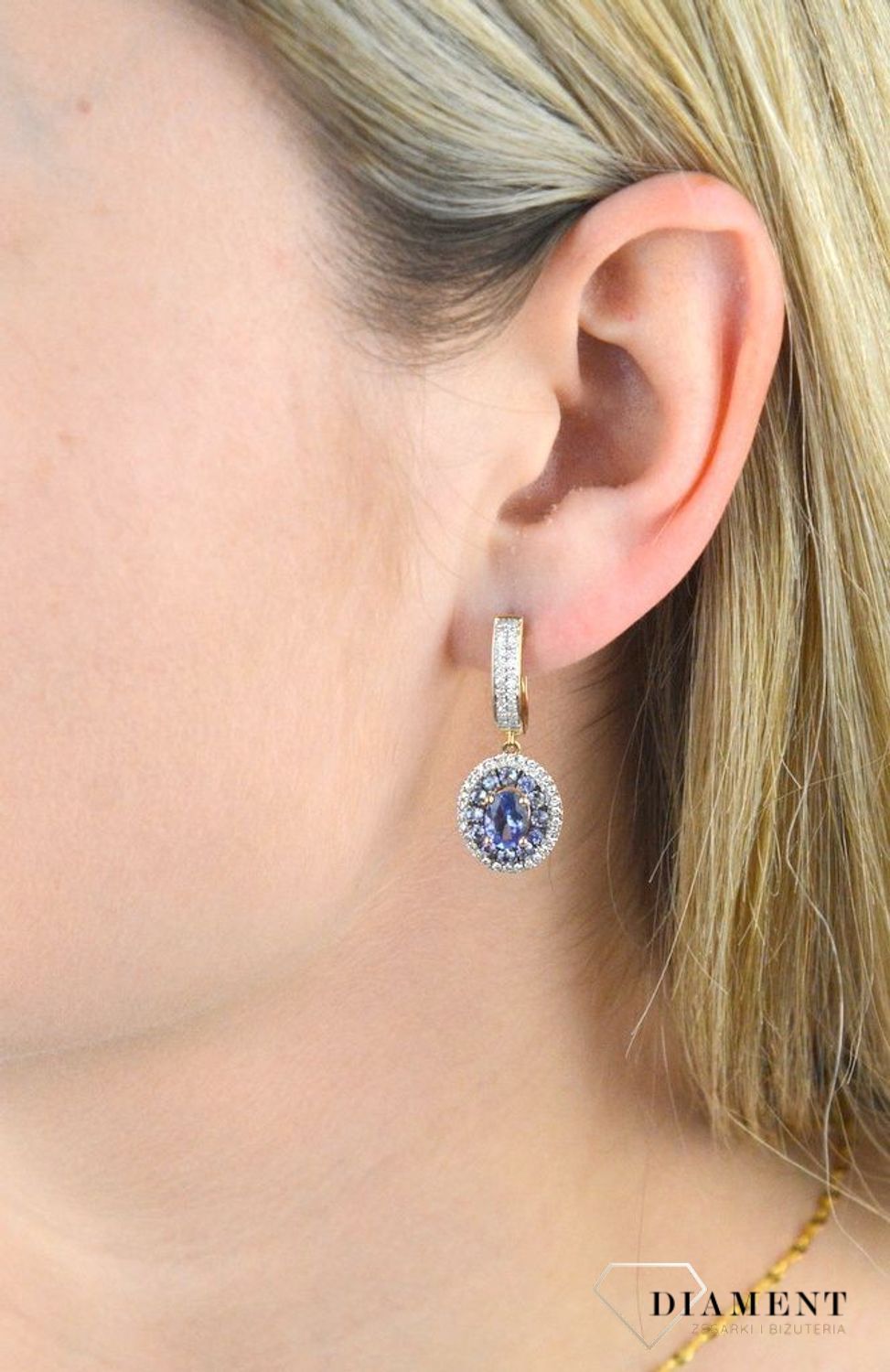 Złote kolczyki  Tanzanit w Diamentach  585 DIAMENT RE14708TNZY.jpg