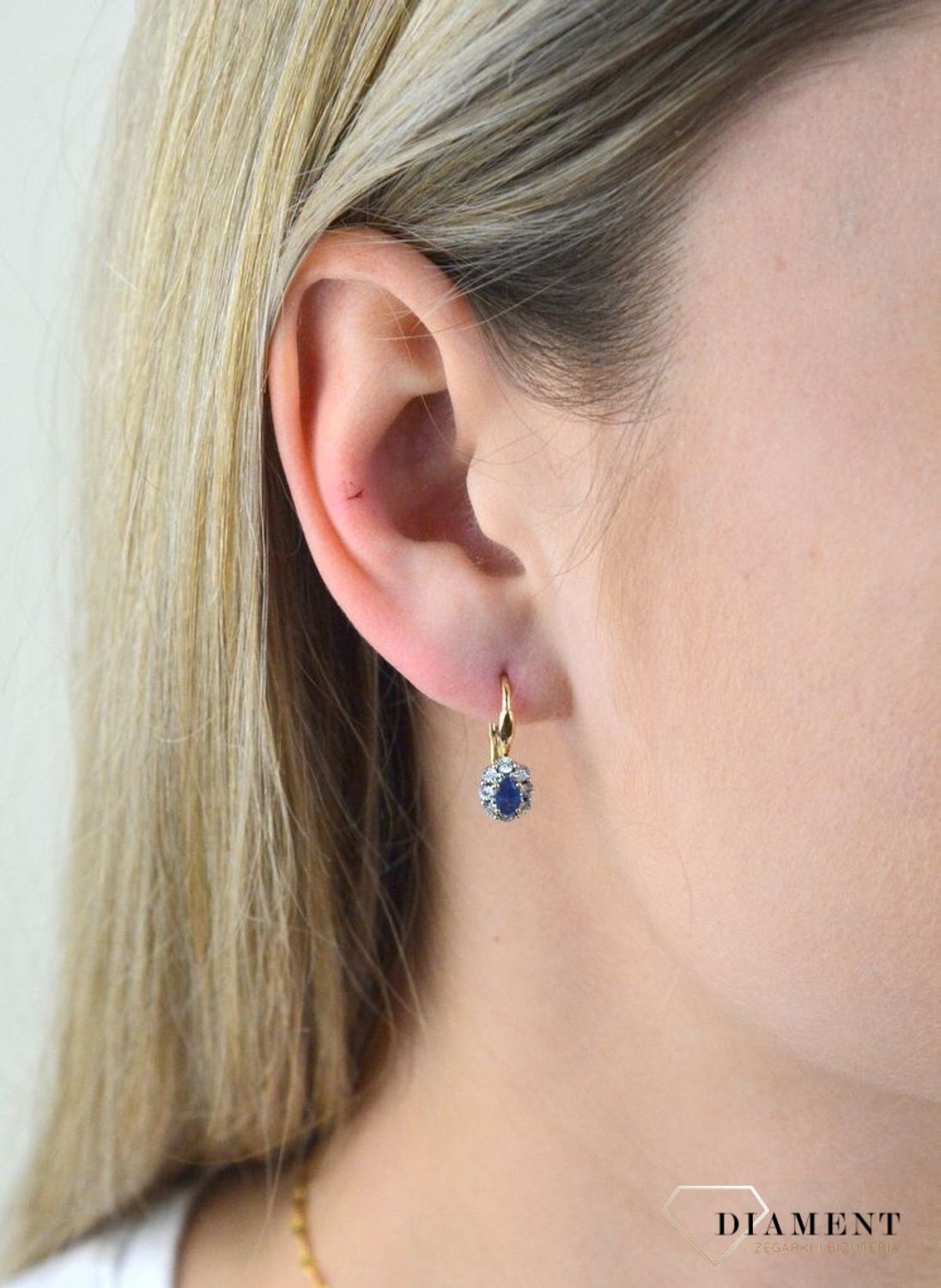 Złote kolczyki  Szafir w otoczeniu Diamentów  585 DIAMENT RE234SAPY.jpg