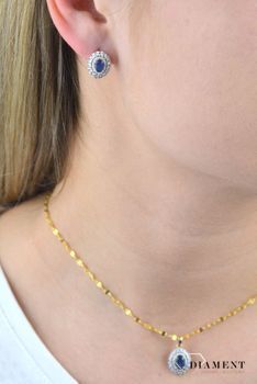 Złote kolczyki  Szafir w labiryncie Diamentów  585 DIAMENT 💎 Biżuteria wykonana z 14 karatowego żółtego złota 💎 Kolczyki z owalnym szafirem w otoczeniu 72 Diamentów 💎 Biżuteria Lamour � (3).JPG