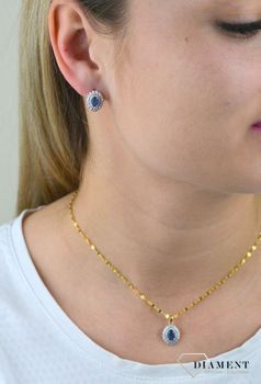 Złote kolczyki  Szafir w labiryncie Diamentów  585 DIAMENT 💎 Biżuteria wykonana z 14 karatowego żółtego złota 💎 Kolczyki z owalnym szafirem w otoczeniu 72 Diamentów 💎 Biżuteria Lamour 💎 (1).JPG
