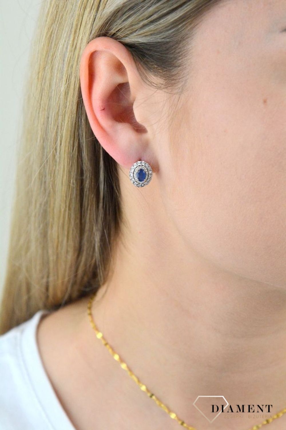 Złote kolczyki  Szafir w labiryncie Diamentów  585 DIAMENT.jpg
