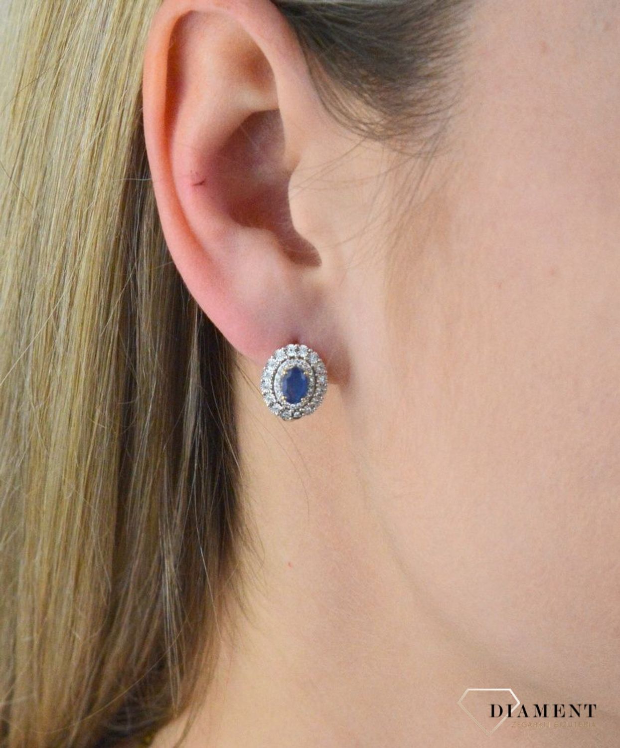 Złote kolczyki  Szafir w labiryncie Diamentów  585 DIAMENT.jpg