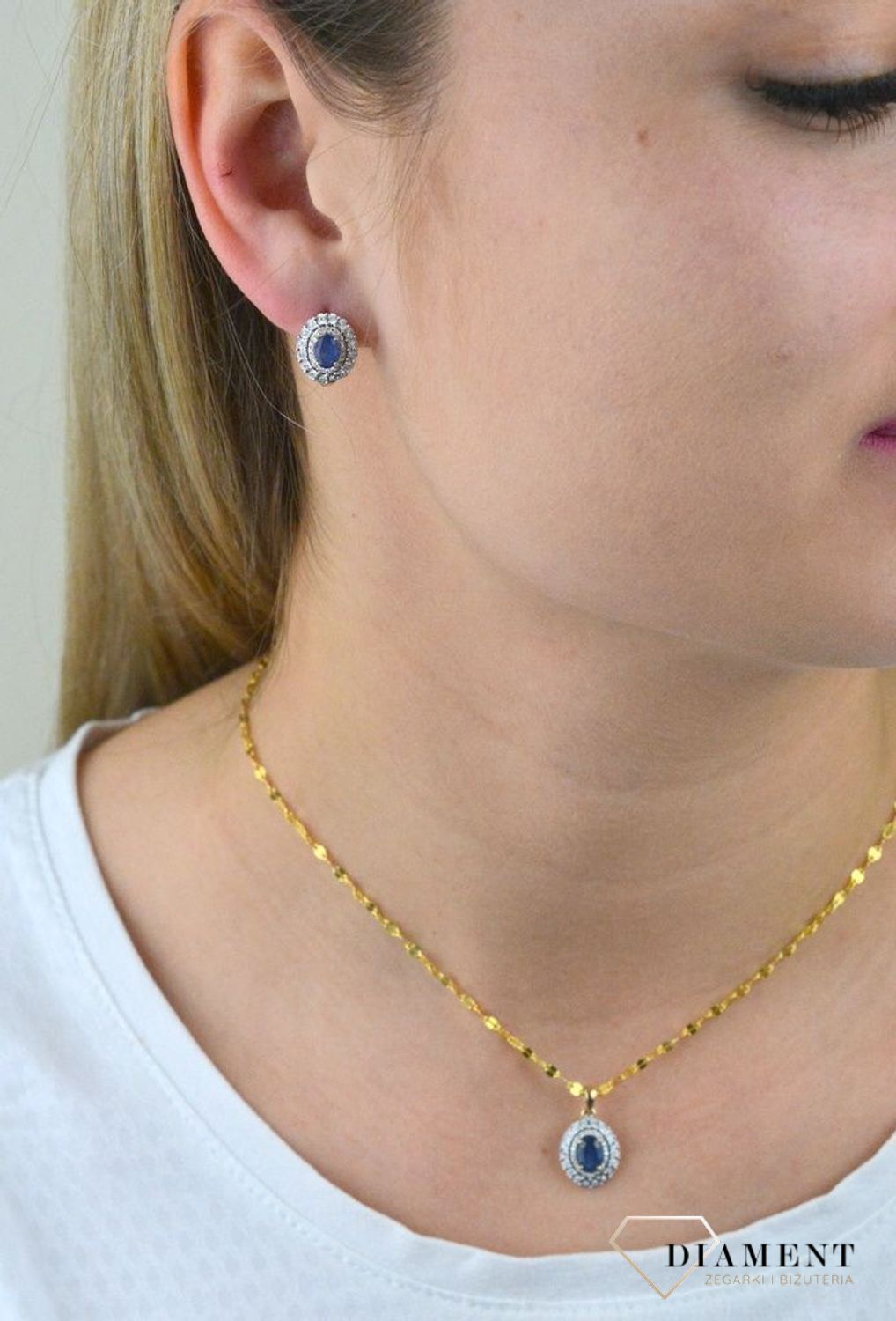 Złote kolczyki  Szafir w labiryncie Diamentów  585 DIAMENT.jpg