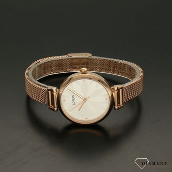 Zegarek damski na złotej bransolecie Lorus RG204TX9 to połączenie różowego złota ze srebrną tarczą o geometrycznym wzorze (3).jpg