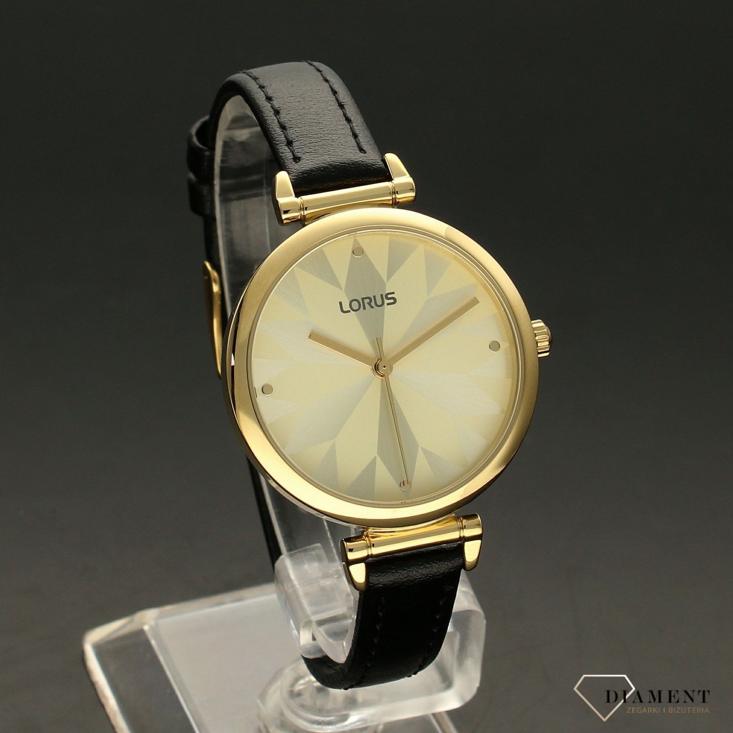 Zegarek damski na czarnym pasku z pozłacaną kopertą Lorus ⌚ Lorus Classic RG212TX-9.jpg