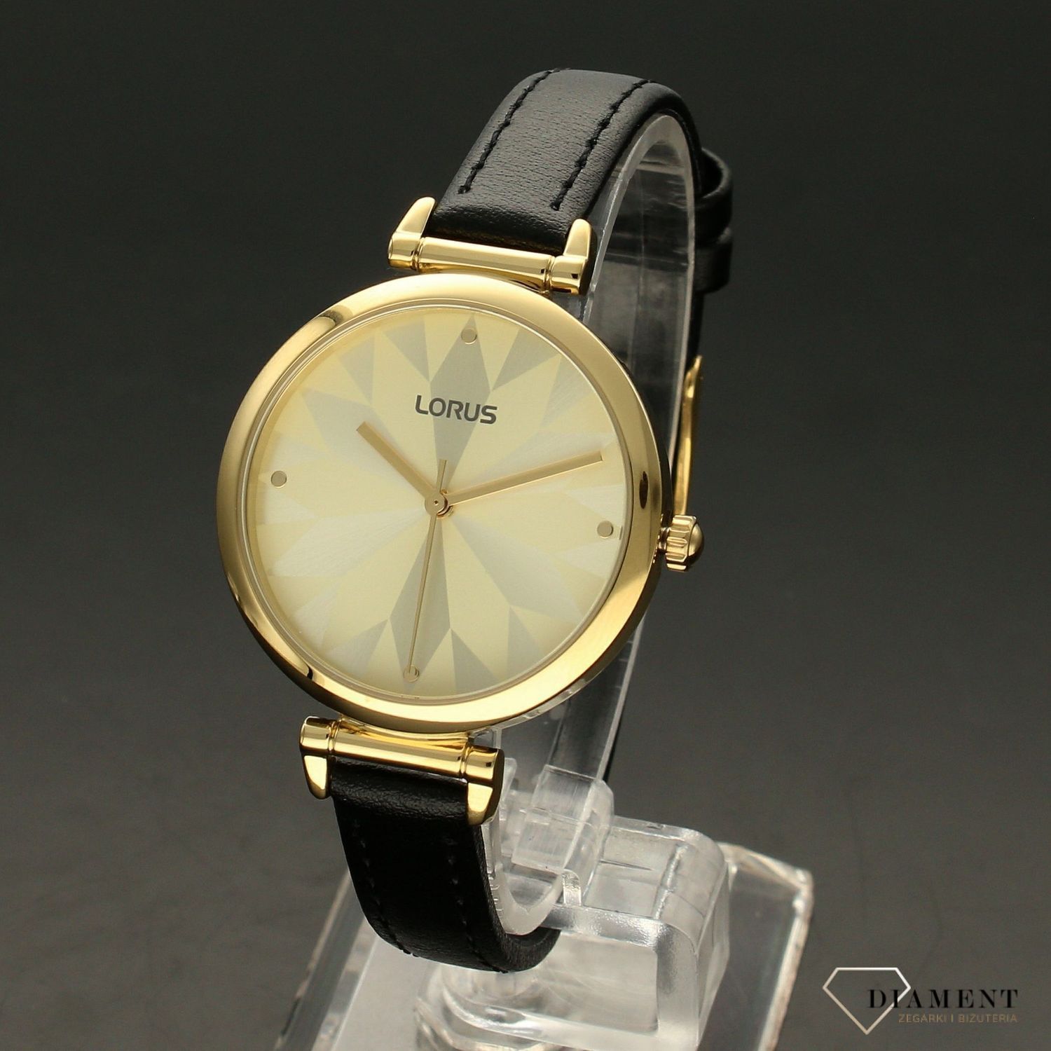 Zegarek damski na czarnym pasku z pozłacaną kopertą Lorus ⌚ Lorus Classic RG212TX-9.jpg