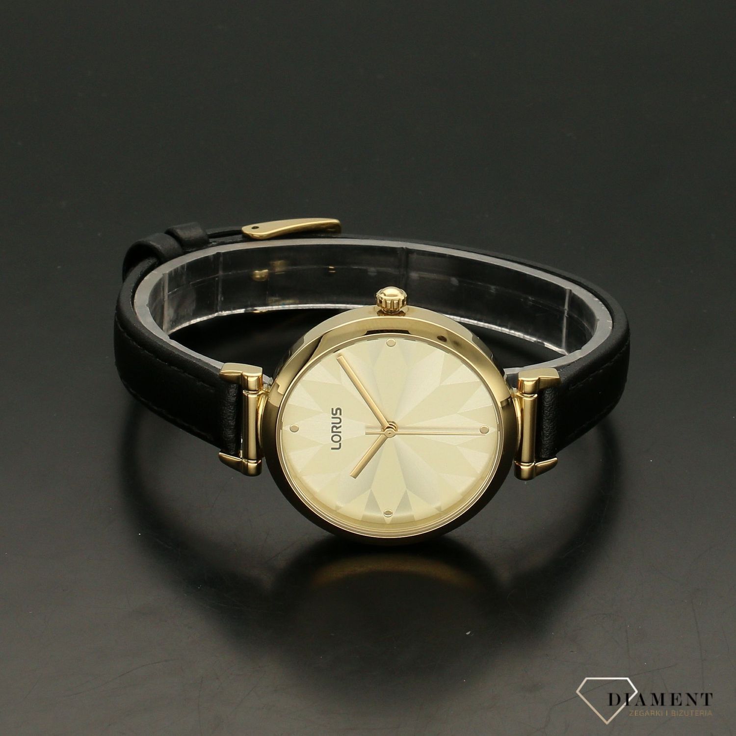 Zegarek damski na czarnym pasku z pozłacaną kopertą Lorus ⌚ Lorus Classic RG212TX-9.jpg
