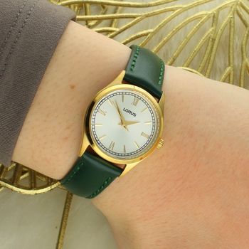 Zegarek damski Lorus RG216YX9  Złota koperta, zielony pasek  Sklep Diament  lorus.jpg