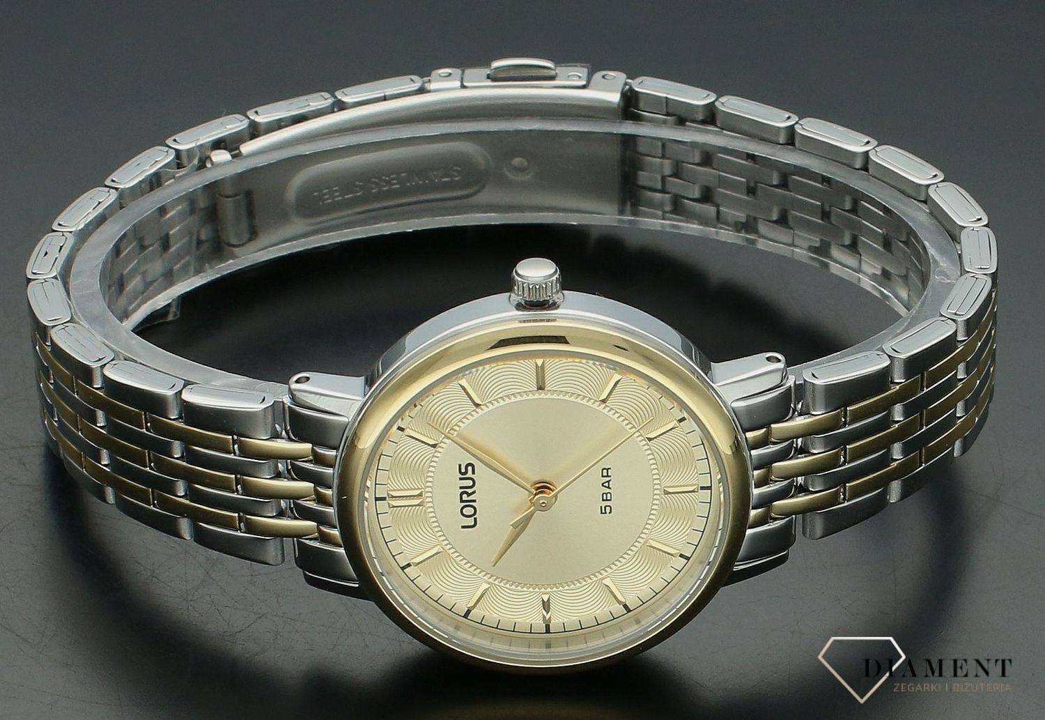 Zegarek damski LORUS RG220XX9 na bransolecie srebrno-złoty.jpg