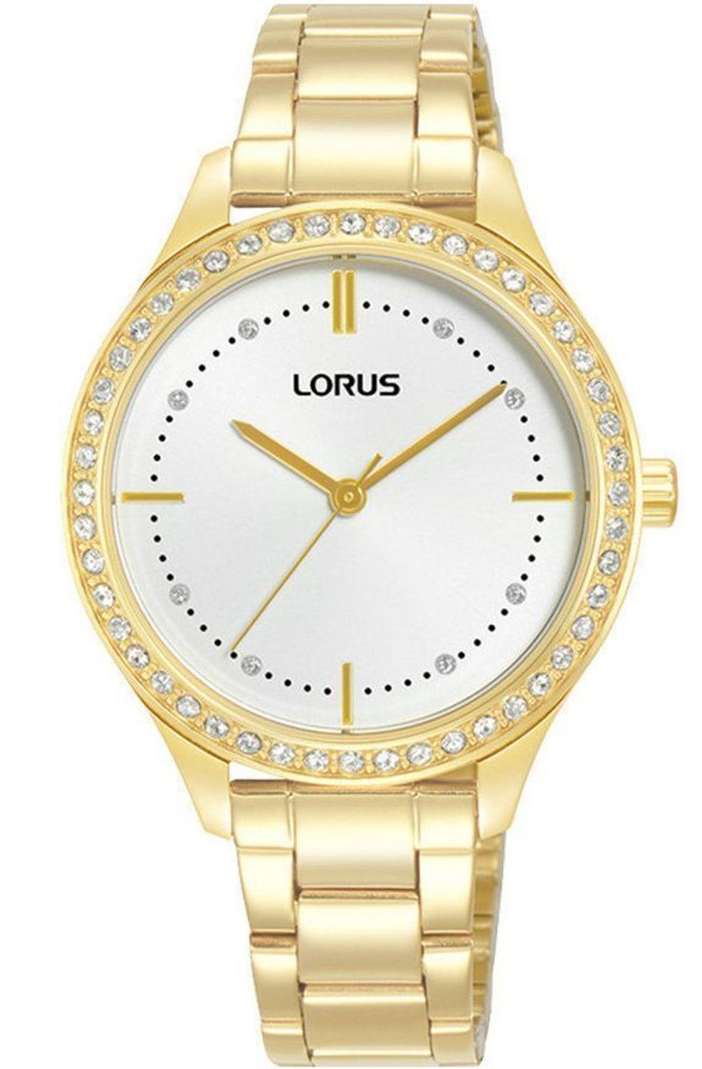 Lorus RG232XX9 Damski Zegarek Złoty PVD Srebrna Tarcza Cyrkonie Bransoleta 50M Elegancki.jpg