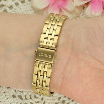 Lorus RG238YX9 Damski Zegarek Złoty PVD Srebrna Tarcza Rzymskie Cyfry Stalowa Bransoleta 50M Elegancki zapięcie.jpg