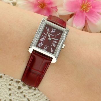 Lorus RG239YX9 Damski Zegarek Elegancki Czerwona Tarcza Skórzany Pasek Prostokątny 50M fashion burgund.jpg
