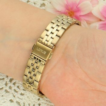 Lorus RG250YX9 Damski Zegarek Złoty PVD Srebrna Tarcza Cyrkonie Bransoleta 50M Elegancki zapięcie.jpg