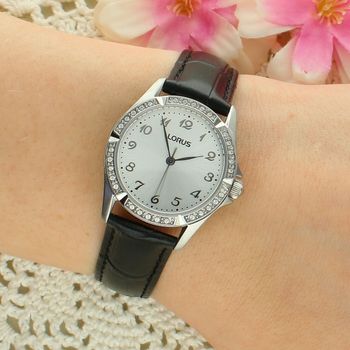 Lorus RG251YX9 Damski Zegarek Stalowy Srebrna Tarcza Czarna Skóra Aligator 50M Elegancki black.jpg