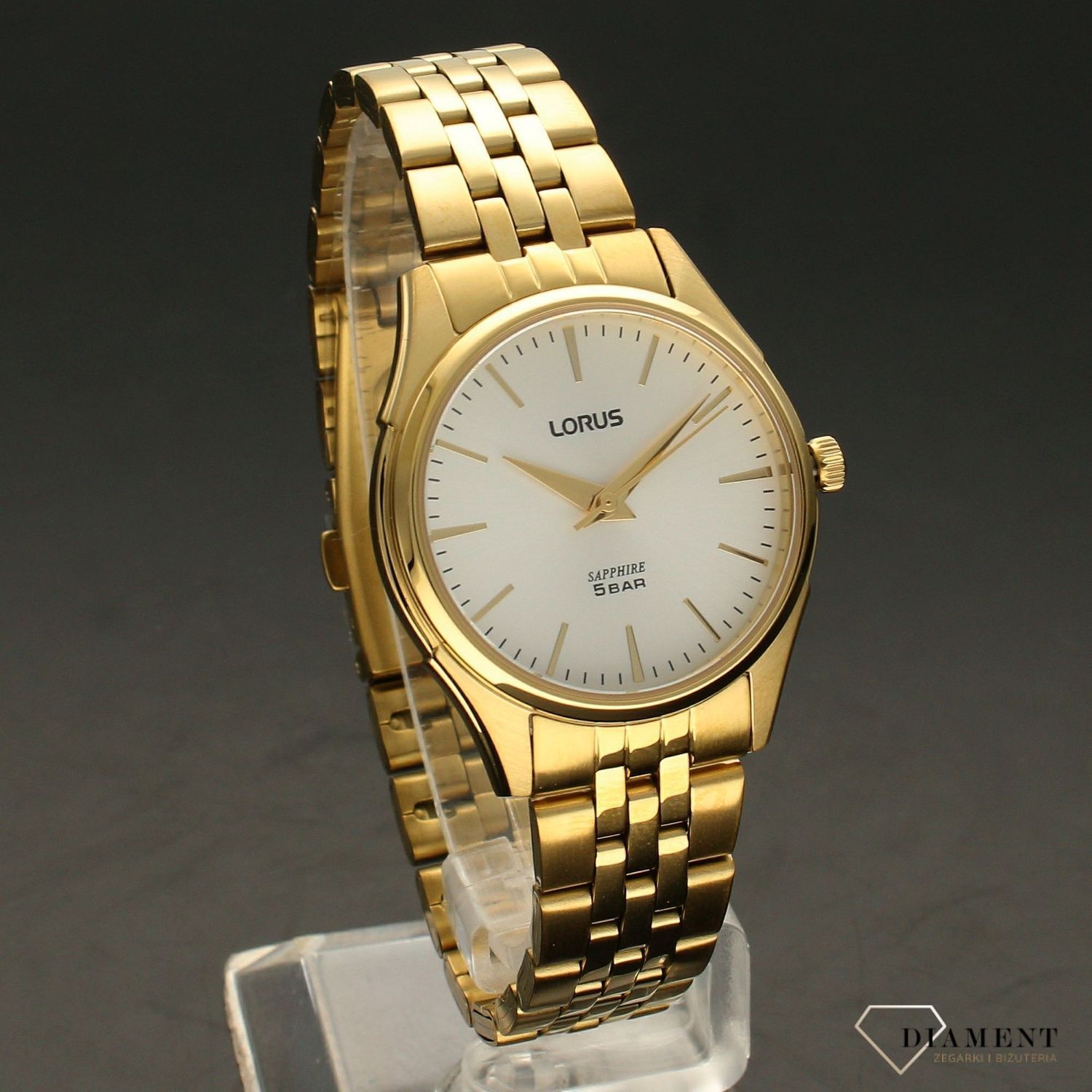 Zegarek dasmki złoty Lorus na bransolecie z szafirowym szkłem RG252TX9.webp
