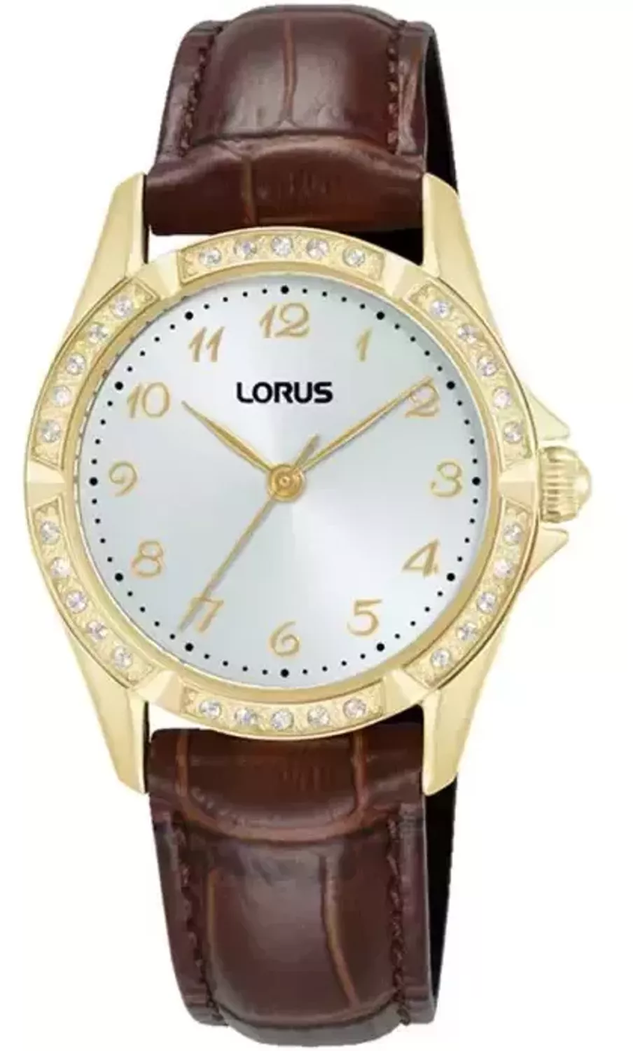 Lorus RG252YX9 damski zegarek złoty PVD – brązowy pasek.webp