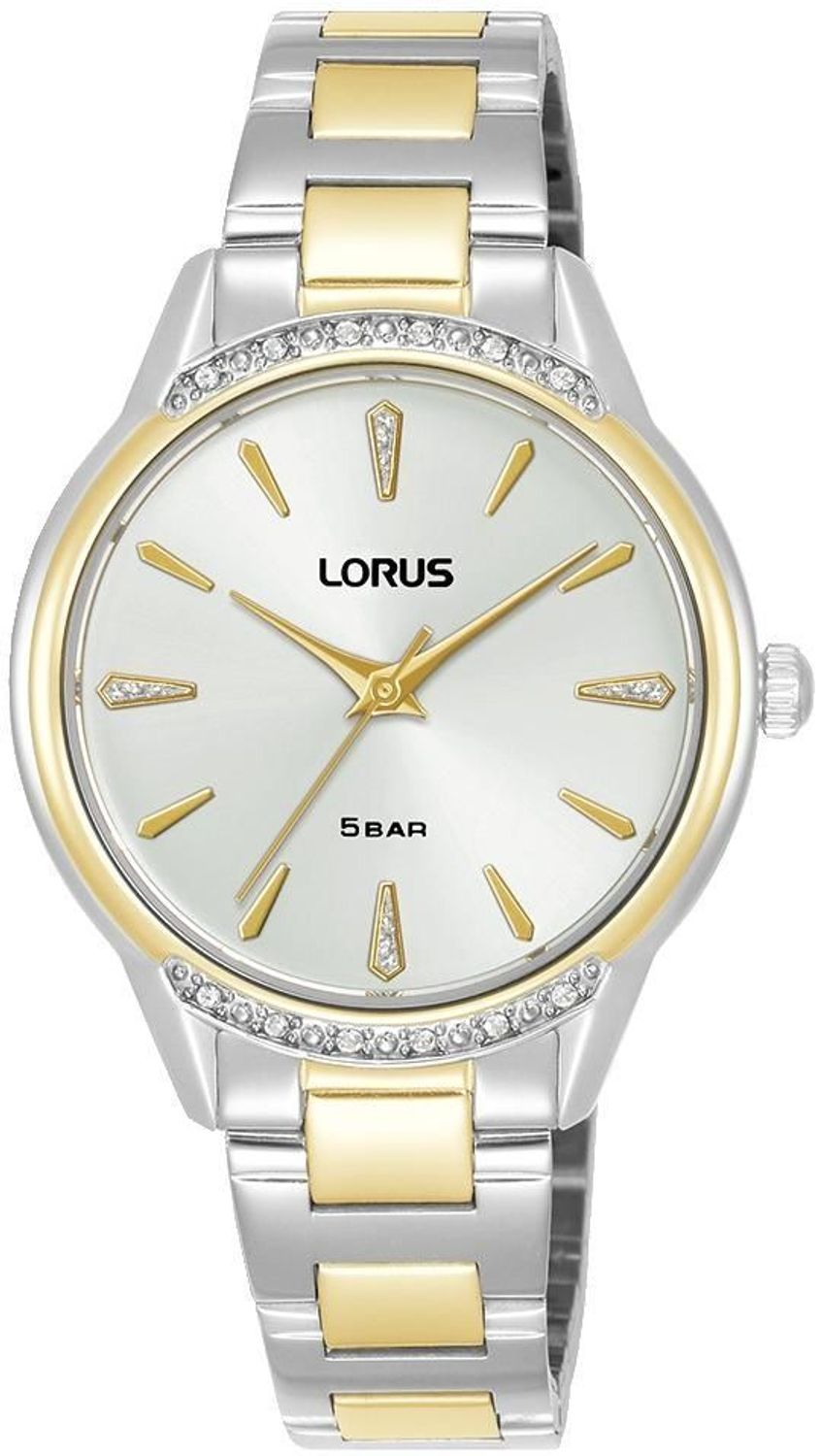 Lorus Classic RG256YX9 to damski zegarek, który łączy klasyczną elegancję z biżuteryjnym wykończeniem. Model wyróżnia się ponadczasową stylistyką, srebrną tarczą oraz subtelnymi cyrkoniami, które dodają mu szyku i deli.jpg