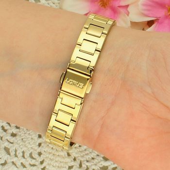 Lorus RG258YX9 – elegancki zegarek damski złoty, cyrkonie, srebrna tarcza, bransoleta zapięcie.jpg