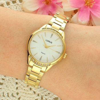 Lorus RG258YX9 – elegancki zegarek damski złoty, cyrkonie, srebrna tarcza, bransoleta złoty.jpg