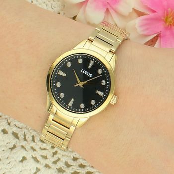 Lorus RG270YX9 Damski Zegarek Złoty Czarna Tarcza Bransoleta 50M Elegancki Fashion black.jpg