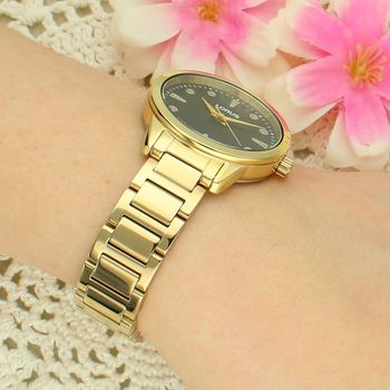 Lorus RG270YX9 Damski Zegarek Złoty Czarna Tarcza Bransoleta 50M Elegancki Fashion cyrkonie.jpg