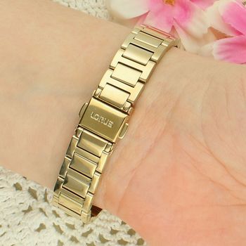 Lorus RG270YX9 Damski Zegarek Złoty Czarna Tarcza Bransoleta 50M Elegancki Fashion zapięcie.jpg