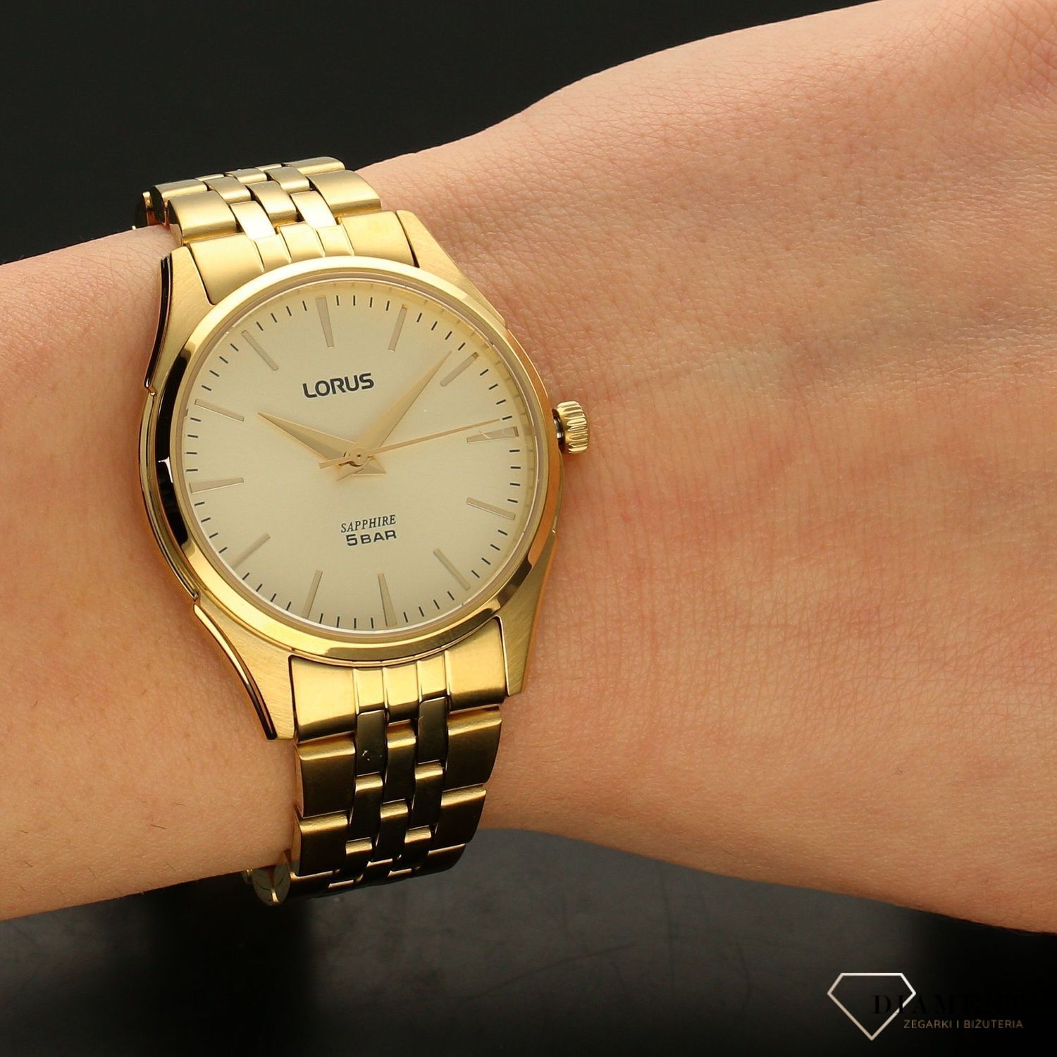 Zegarek damski na bransolecie ' Złoty Lorus' z szafirowym szkłem RG280SX9.jpg