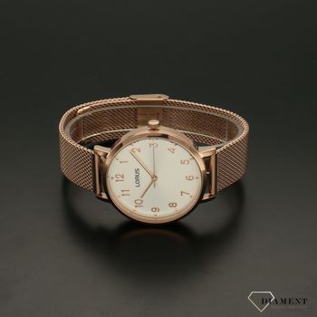 Zegarek damski LORUS 'Różowa klasyka' na bransolecie RG280UX9. Zegarek damski w modnym kolorze różowego złota. Tarcza zegarka zachowana w białym kolorze z wyraźnymi (4).jpg